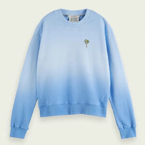 SCOTCH & SODA Dip Dye Blue Sweatshirt Organic Palm Tree Embroidery